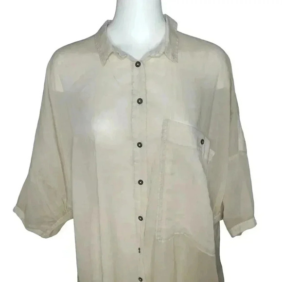 Rundholz Dip Lagenlook Tunic Dress Tan Oversized Large Pocket Button Up One Size - Picture 2 of 4